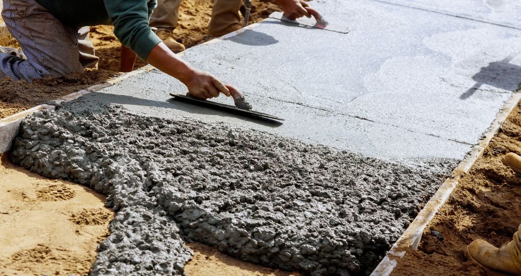 Floating fresh concrete during footpath construction